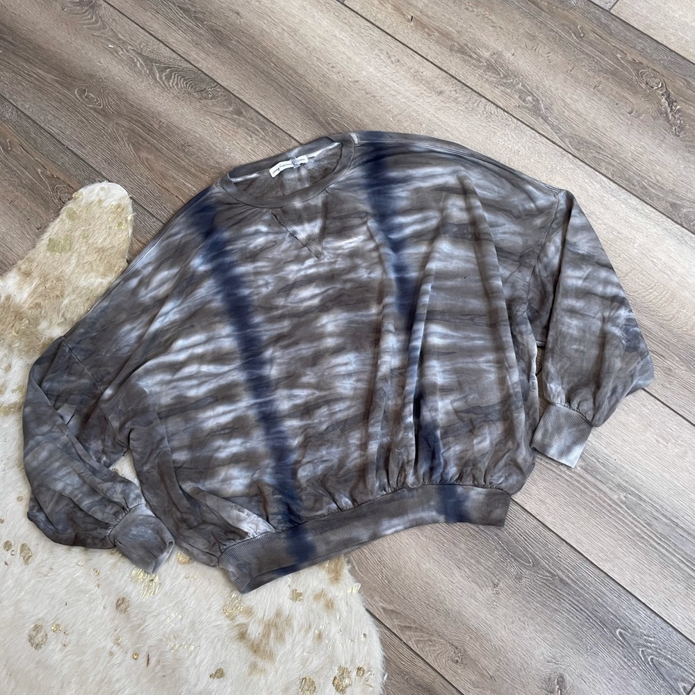 Young fabulous and broke grey blue tie dye long sleeve tee